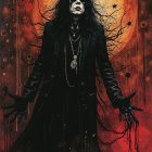 Mysterious figure against a blood-red moon backdrop