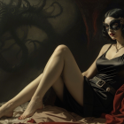 Elegant Woman in Black Dress with Mysterious Mask