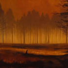 Serene Forest Landscape with Mist and Silhouetted Trees