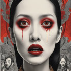 Portrait of a Woman with Dramatic Makeup and Patterns