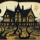 Haunted House Landscape with Gothic Mansion and Moon