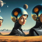 Surreal Desert Scene with Humanoid Figures and Stars