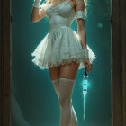 Blonde Zombie Nurse in Dark Ominous Room Setting