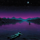 Serene Night Landscape with Reflective Lake and Stars