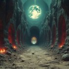 Eerie Fantasy Cave with Moons and Red Arches