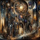 Cosmic Scene with Galaxies and Celestial Patterns