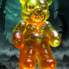 Giant Translucent Gummy Bear in Dark Environment