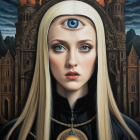 Portrait of a Woman with Unique Eye and Gothic Background