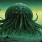 Colossal Tentacled Creature in Misty Landscape