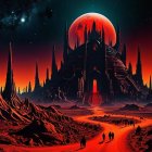 Majestic Castle Beneath a Giant Red Planet