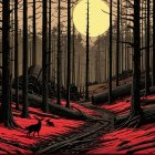 Haunting Forest Scene with Eerie Moon and Shadows