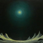 Surreal Landscape with Towering Mountains and Moonlight