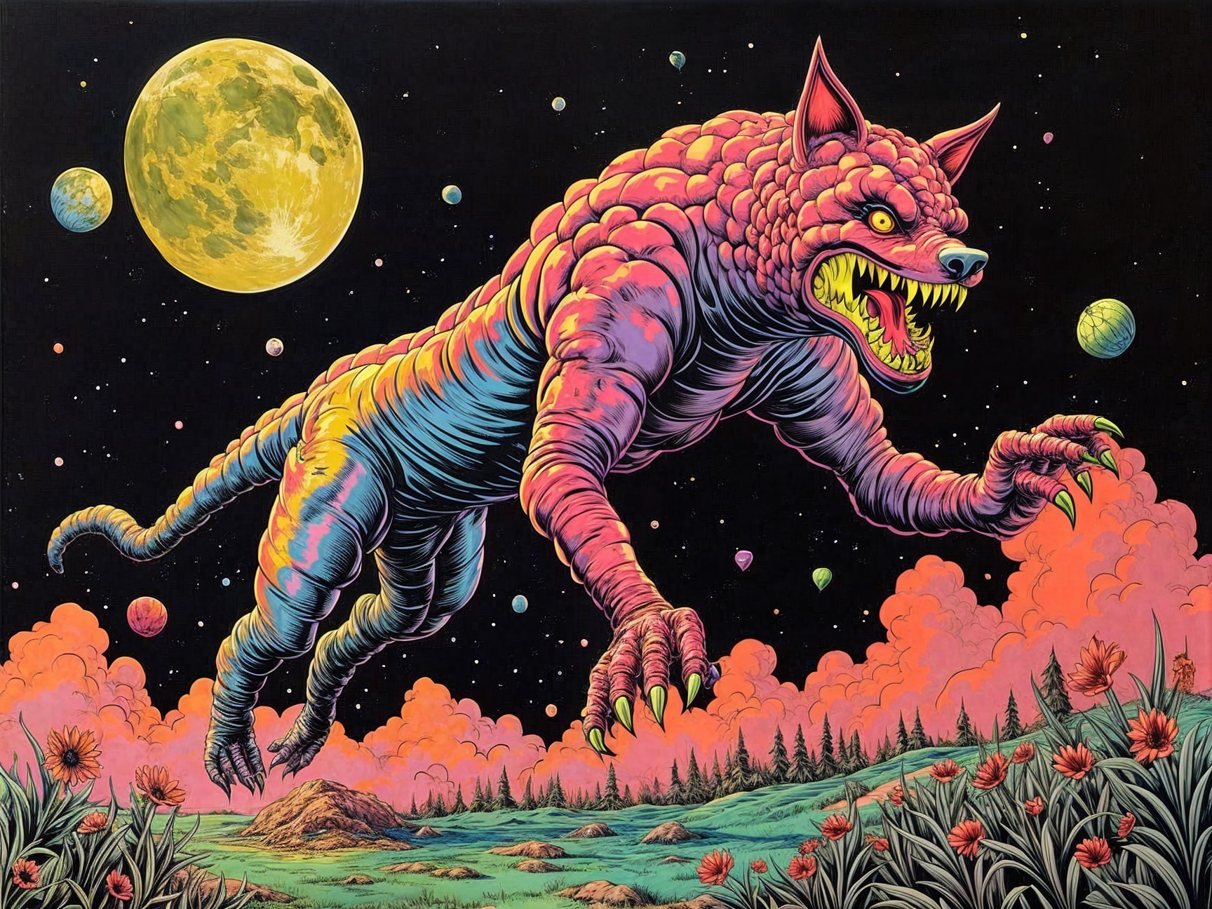 Surreal Illustration of a Colorful Monstrous Creature