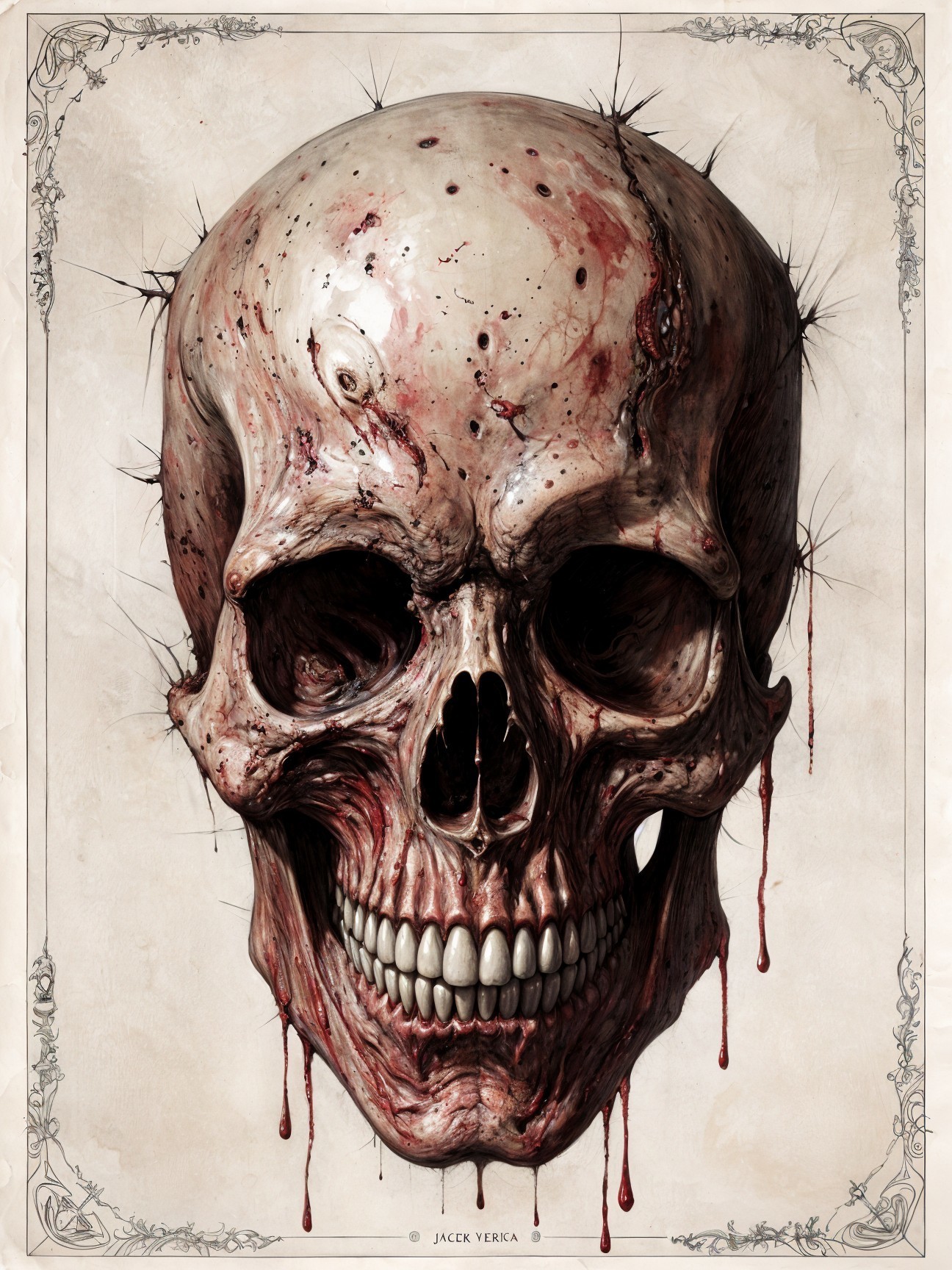 Intricate Skull Design with Macabre Aesthetic Details