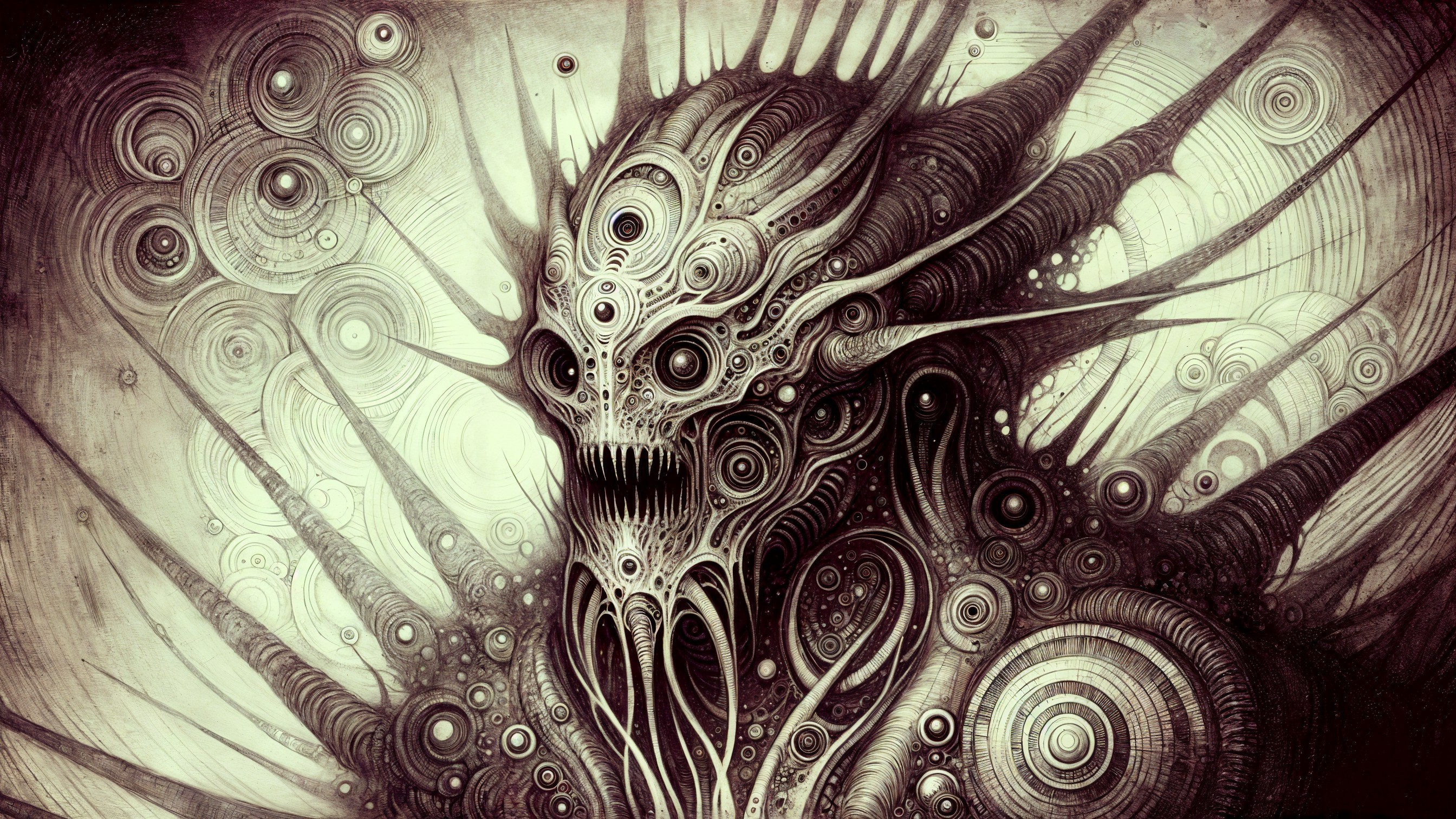 Surreal Creature with Intricate Patterns and Monochrome Palette