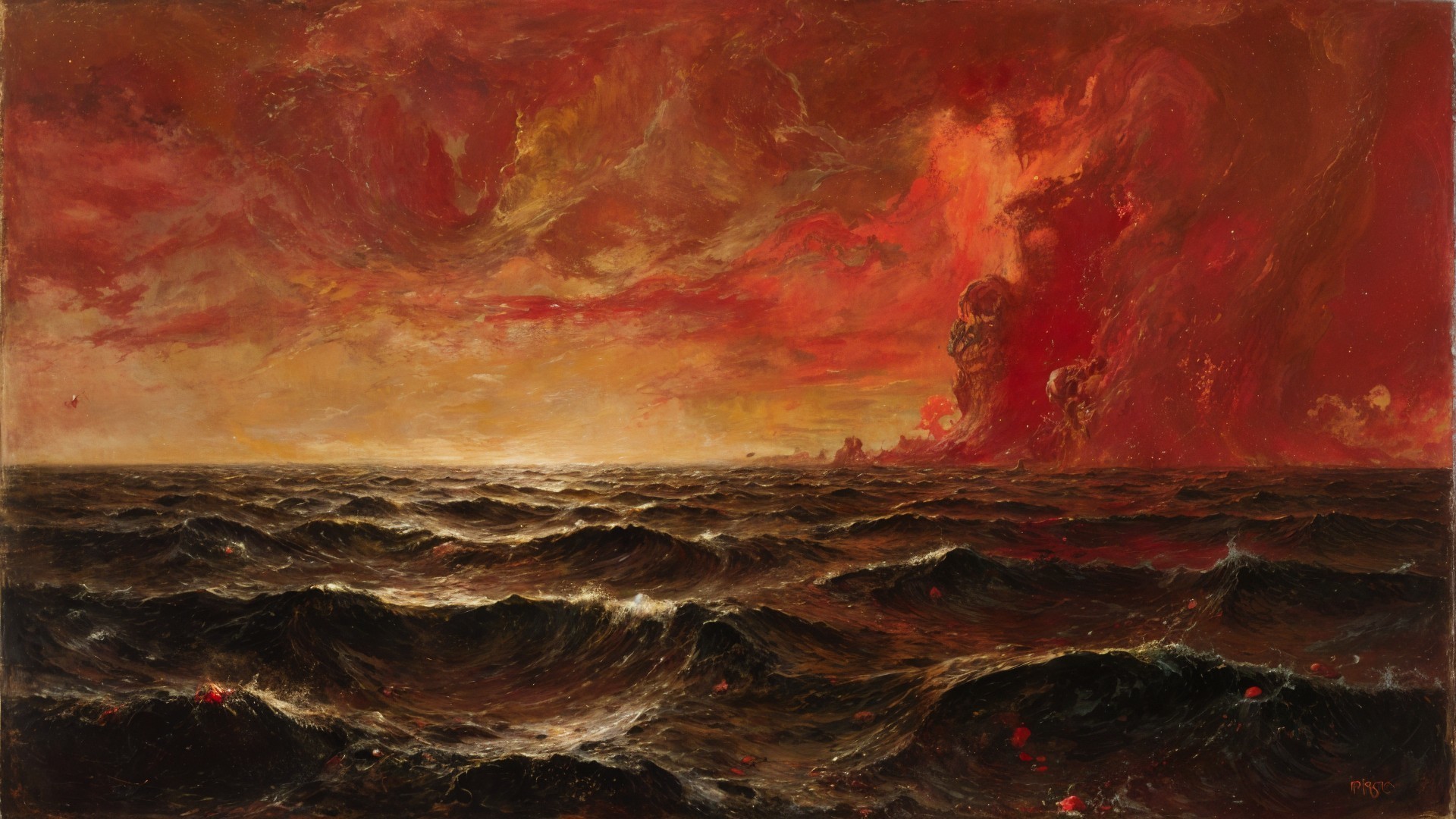 Dramatic Seascape at Sunset with Fiery Colors