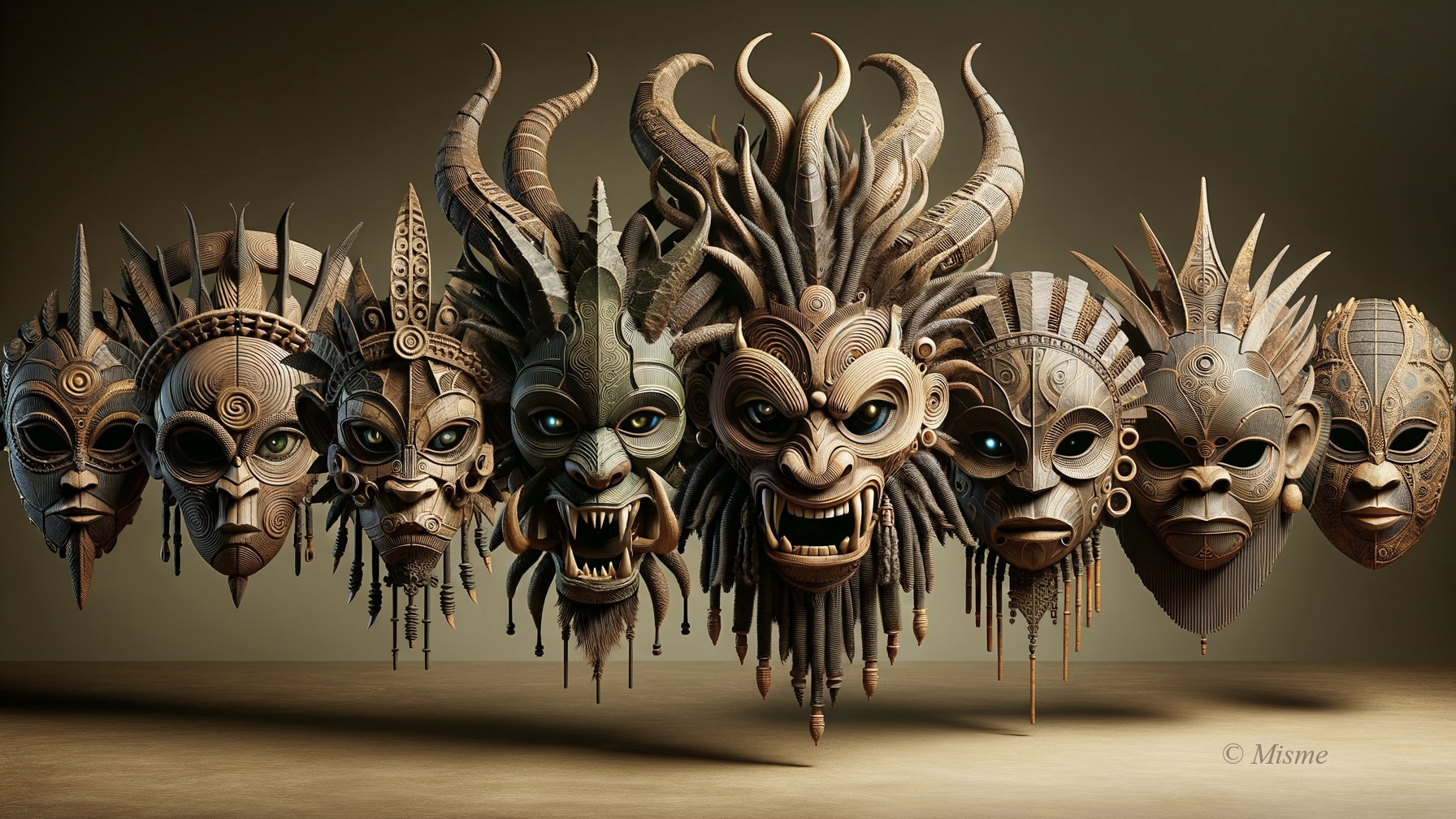 Intricate Cultural Masks with Diverse Designs and Textures