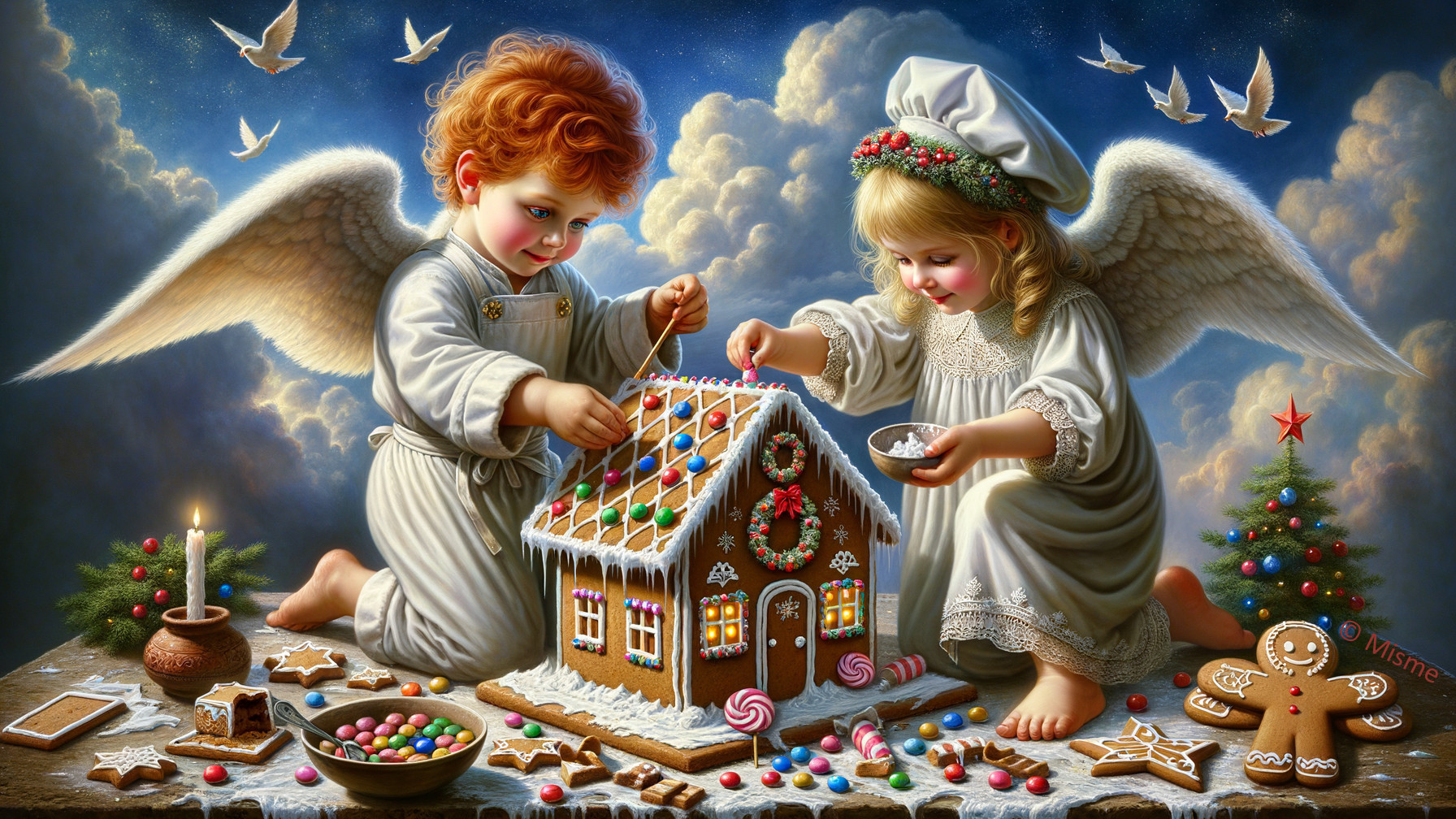 Children Creating a Colorful Gingerbread House Scene