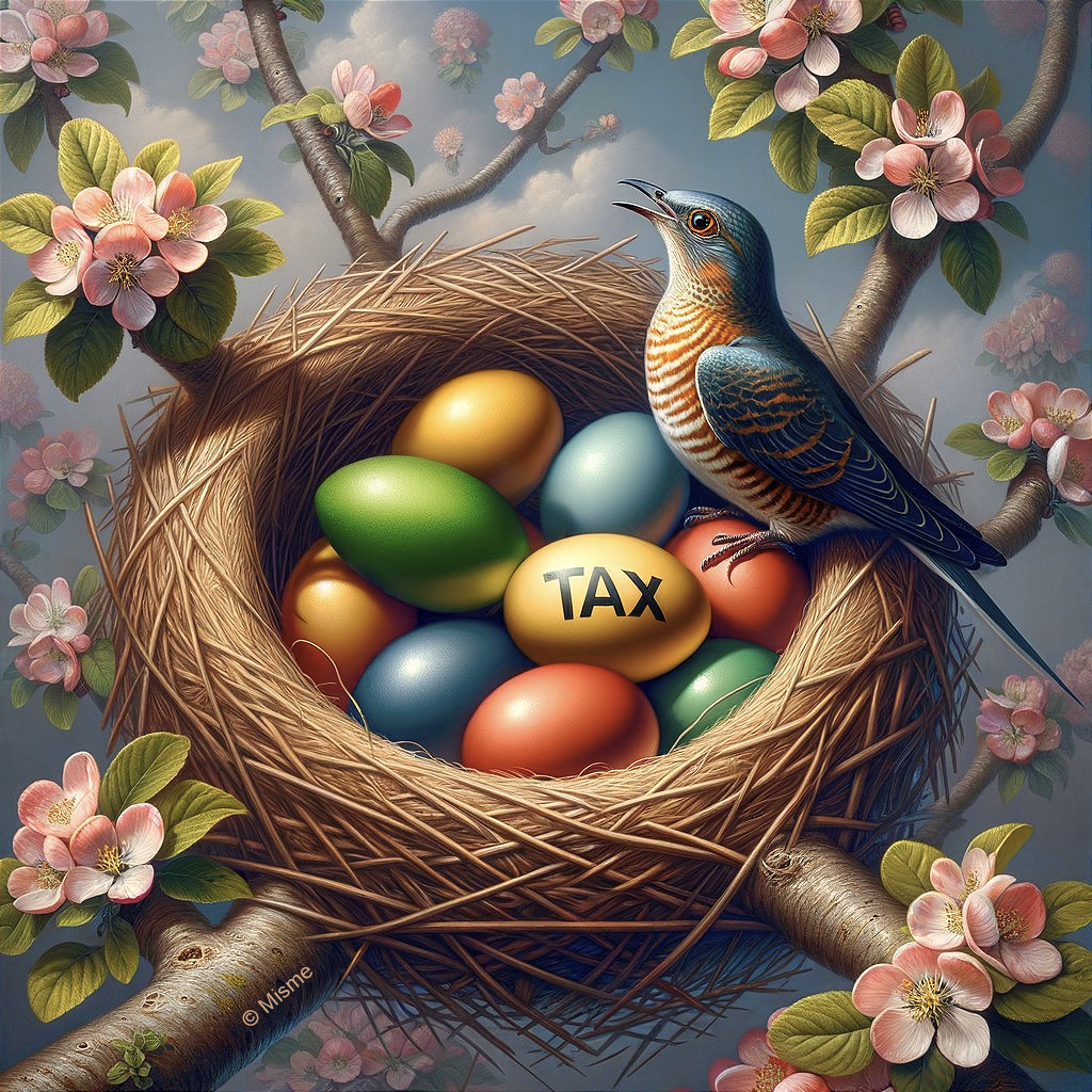 Bird's Nest with Colorful Eggs Among Blossoming Branches