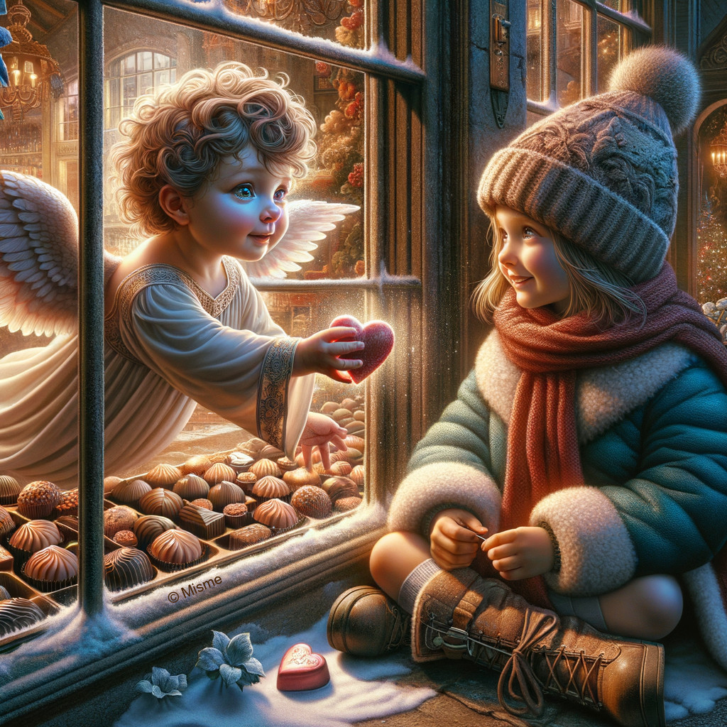 Whimsical Scene of Angel and Joyful Child in Winter