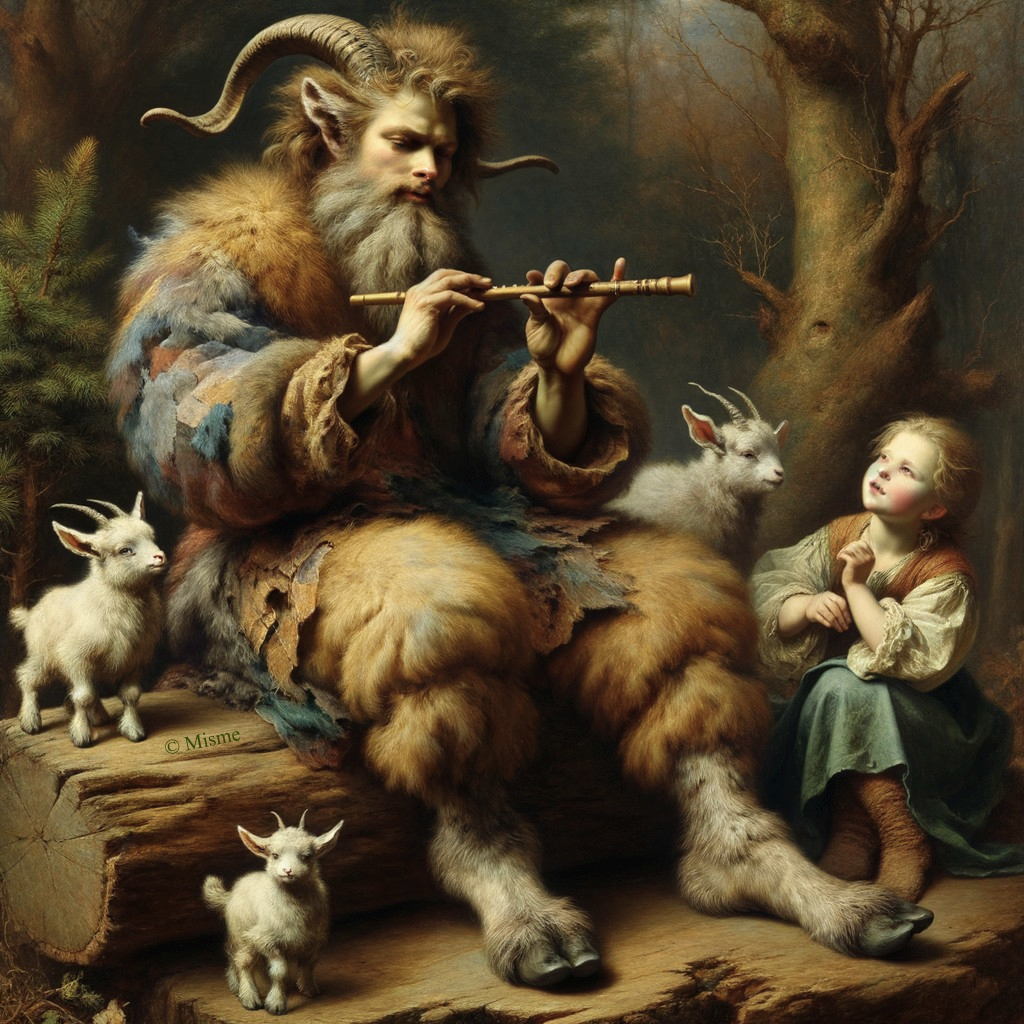 Satyr Playing Flute in Enchanted Forest Setting