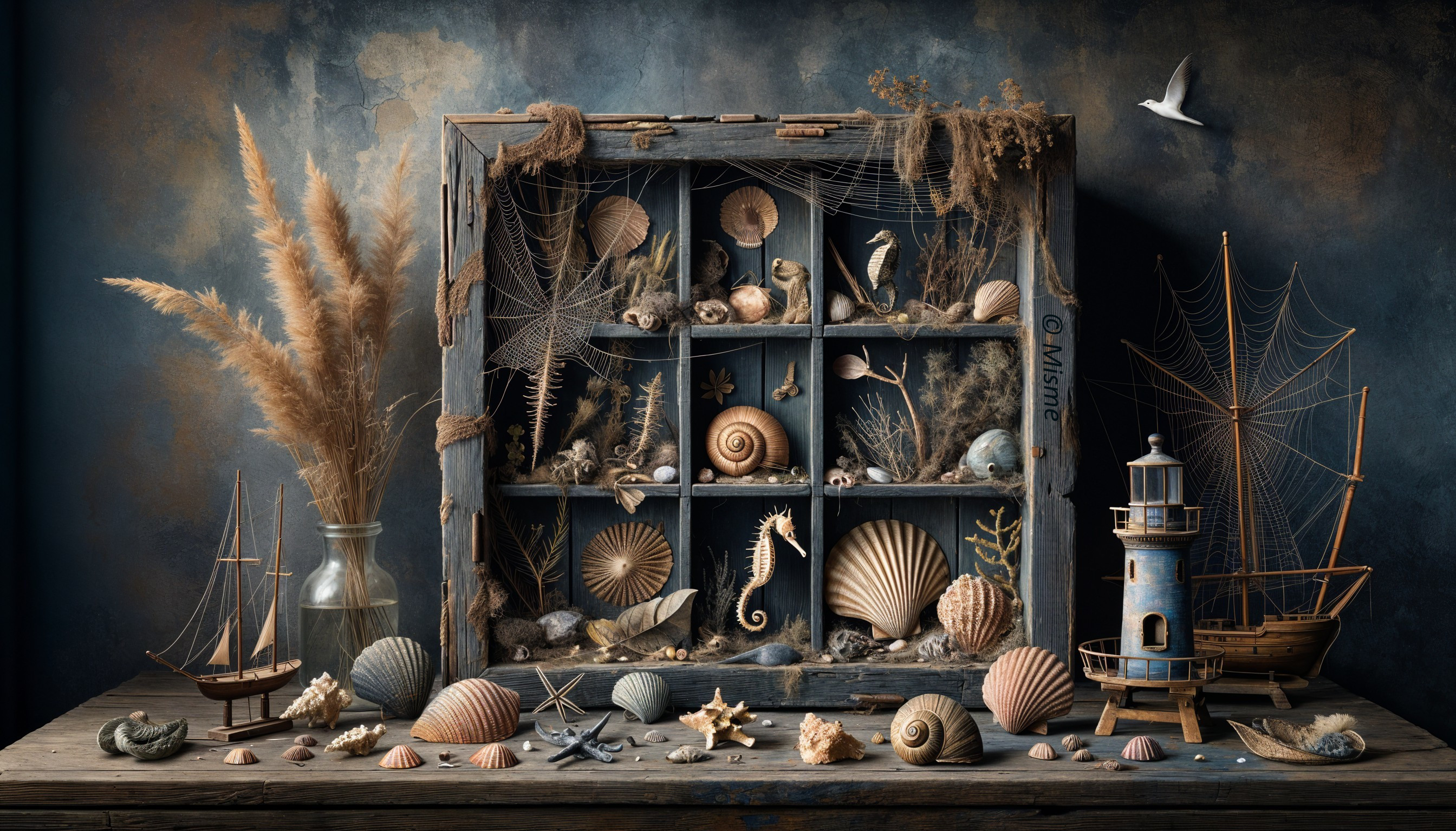 Rustic Coastal Decor with Seashells and Driftwood