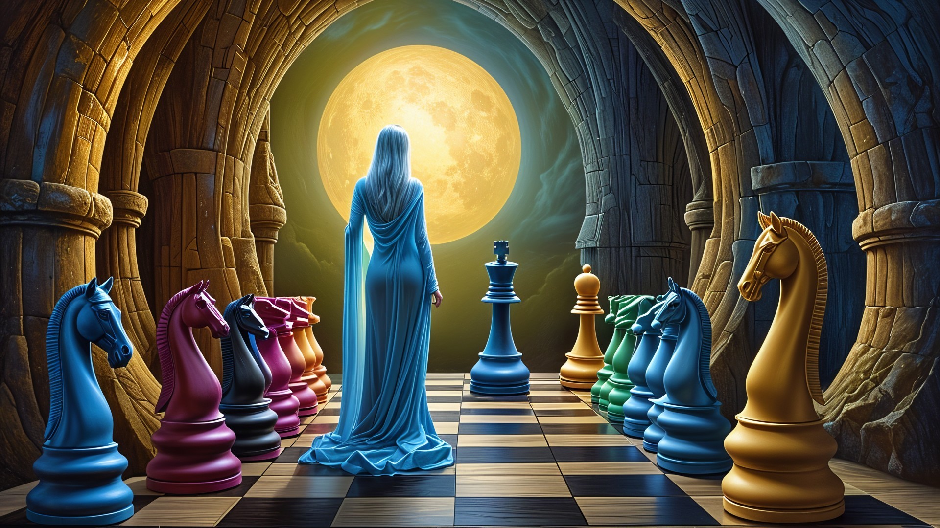 Mystical Chamber with Chessboard and Enchanted Atmosphere