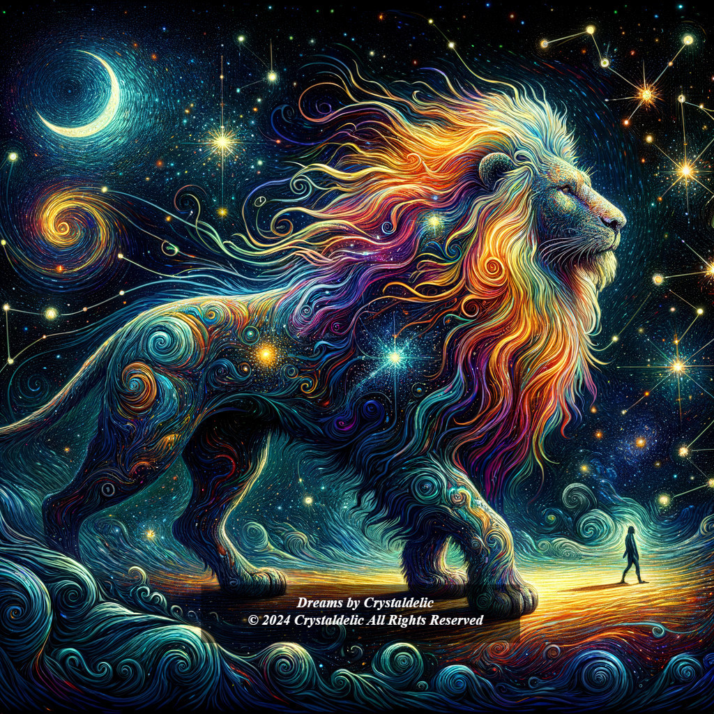 Lion Against Cosmic Backdrop with Vibrant Colors