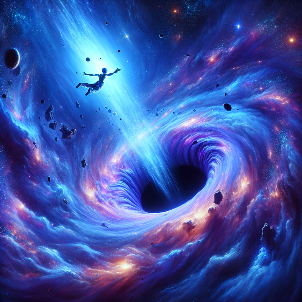 Astronaut in a Colorful Galaxy Near a Black Hole