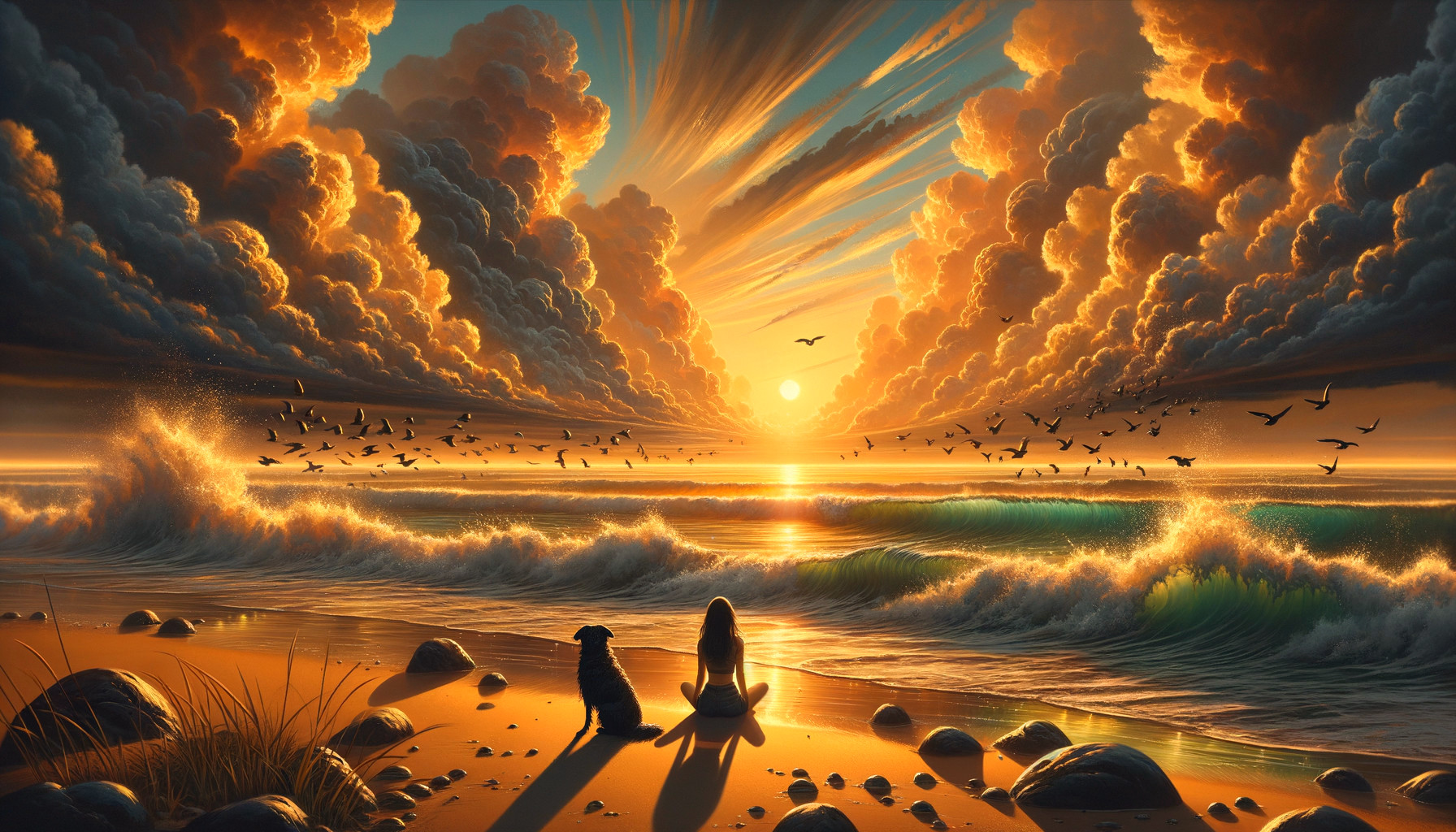 Serene Beach Scene at Sunset with Vibrant Colors