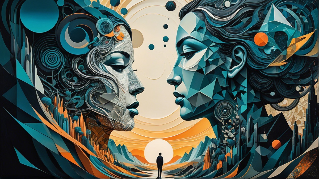 Stylized Faces with Geometric Patterns and Abstract Background