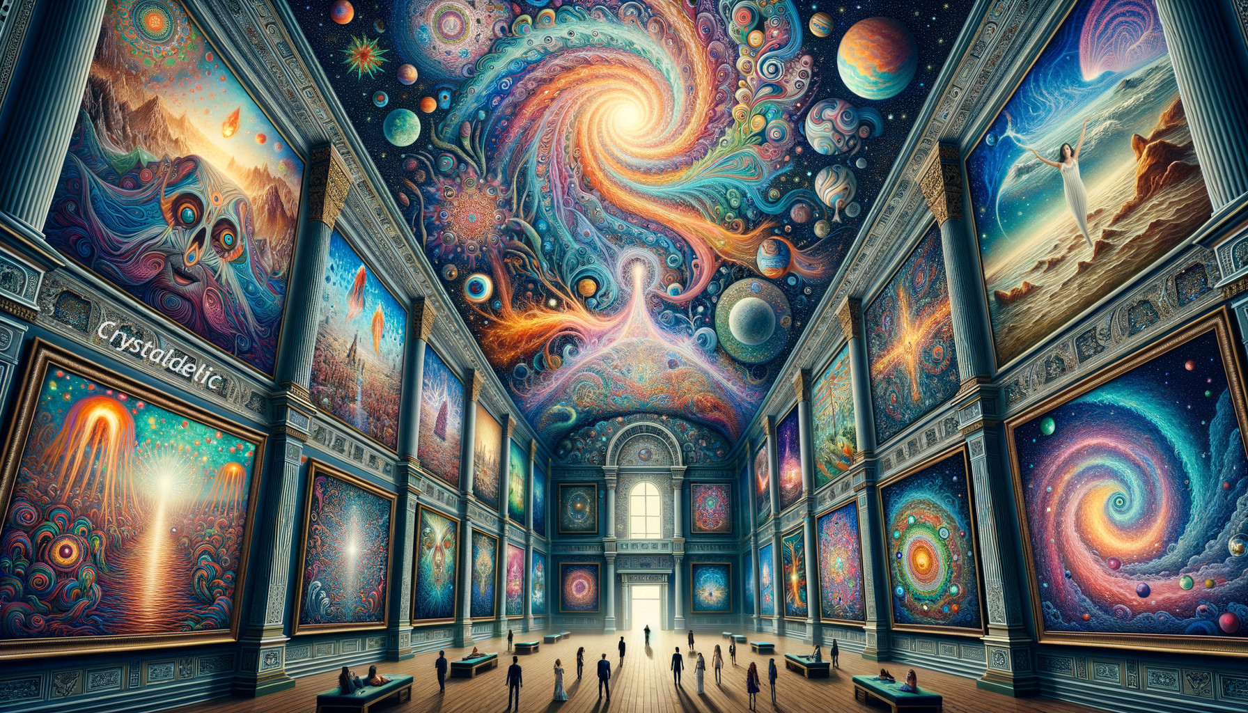 Opulent Gallery with Vibrant Psychedelic Artworks