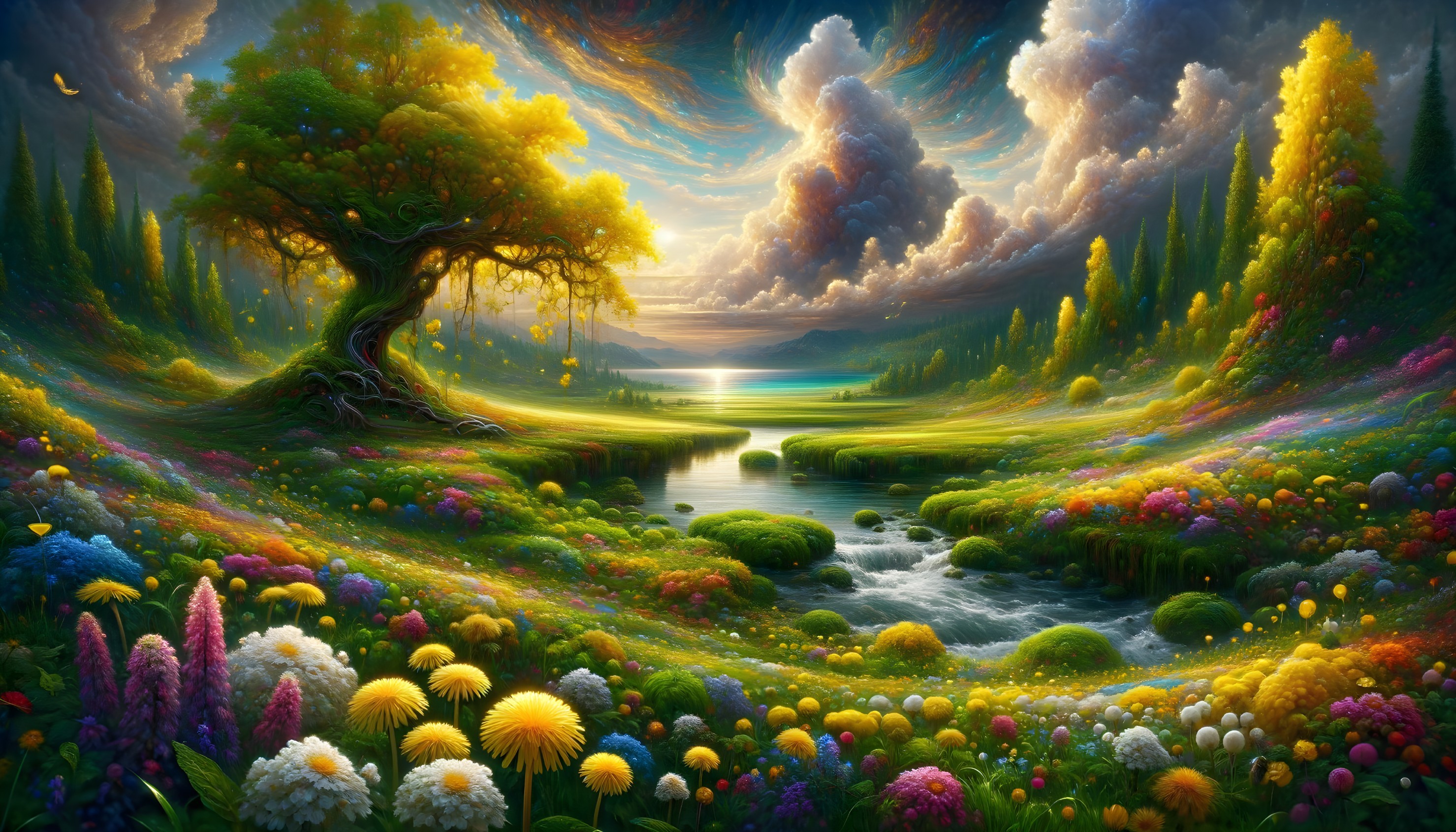 Vibrant Landscape with Dramatic Sky and Lush Nature