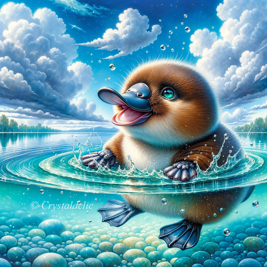 Whimsical Illustration of a Cute Duckling in Water