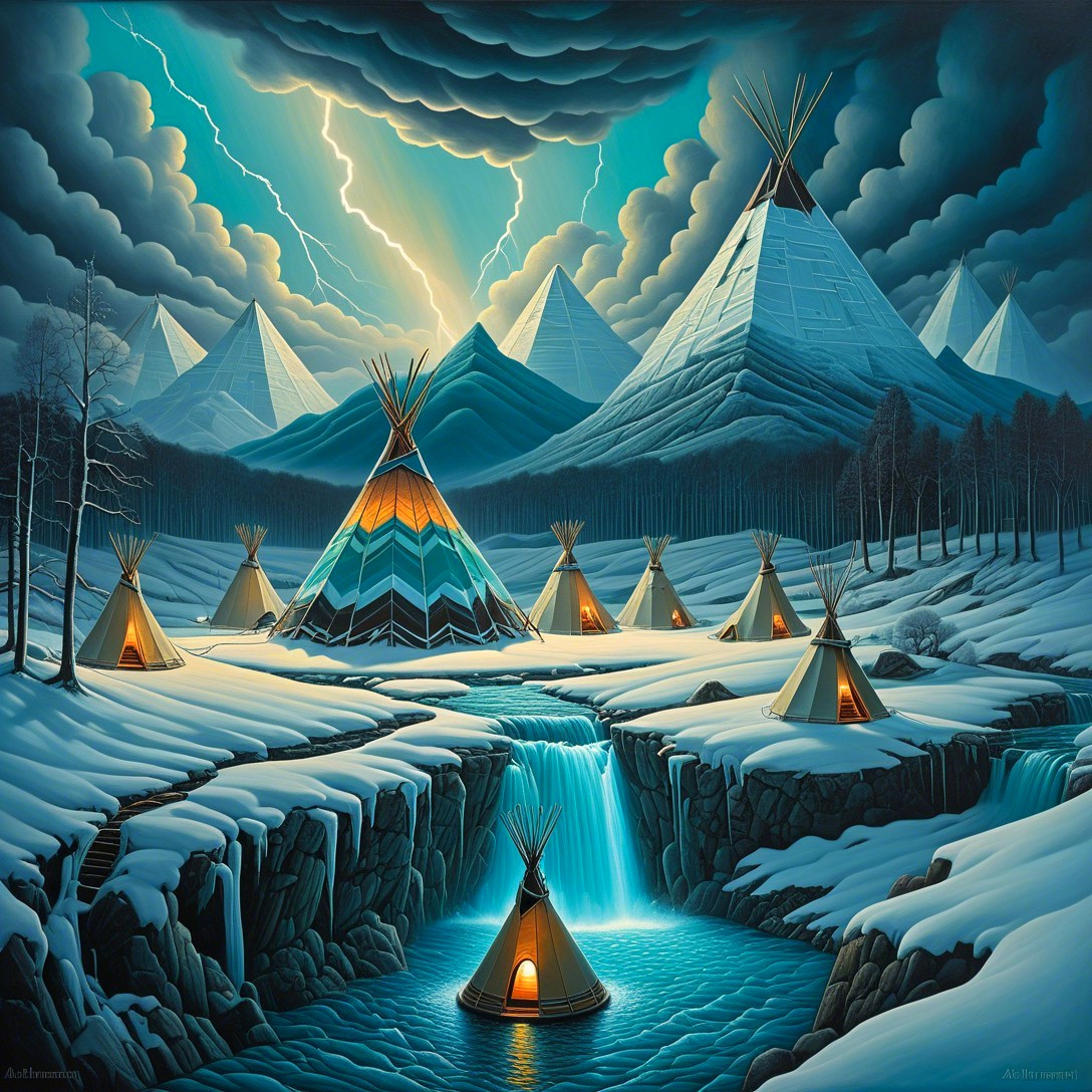 Digital Painting of Winter Landscape with Teepees
