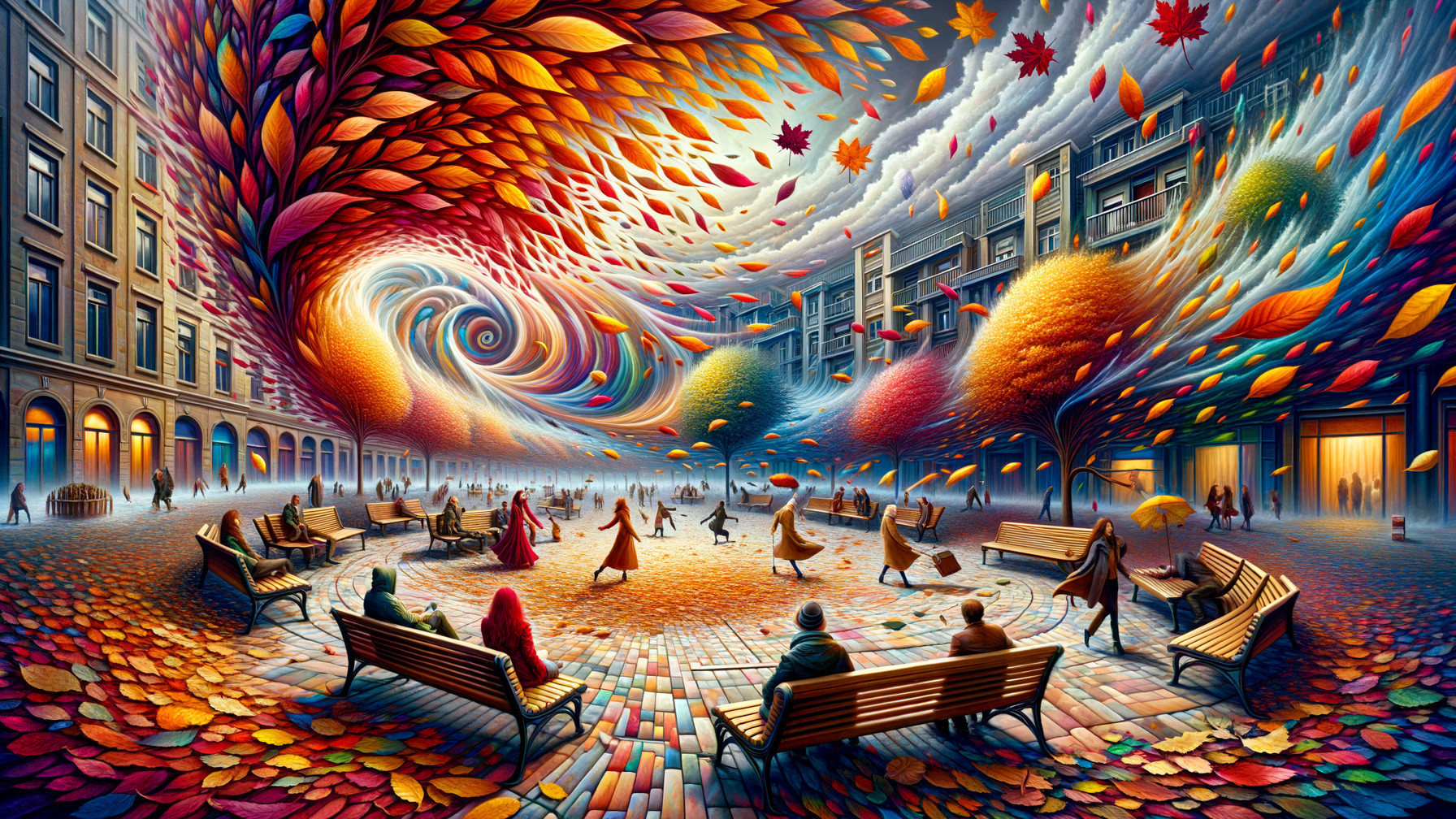 Vibrant Autumn Scene in a City Square