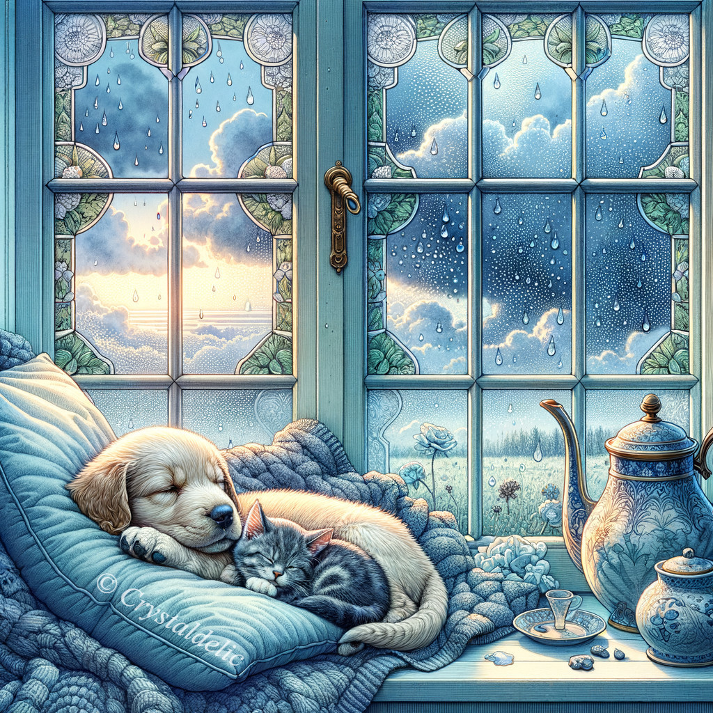 Cozy indoor scene with puppy and kitten napping