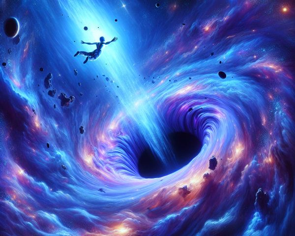 Astronaut in a Colorful Galaxy Near a Black Hole