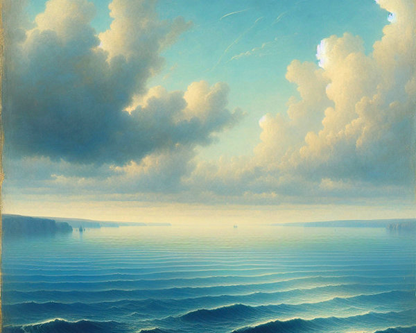 Serene Seascape with Gentle Waves and Soft Clouds