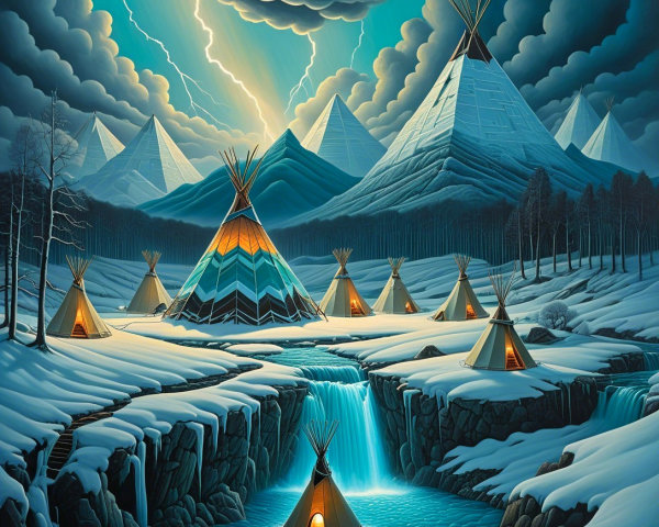 Digital Painting of Winter Landscape with Teepees