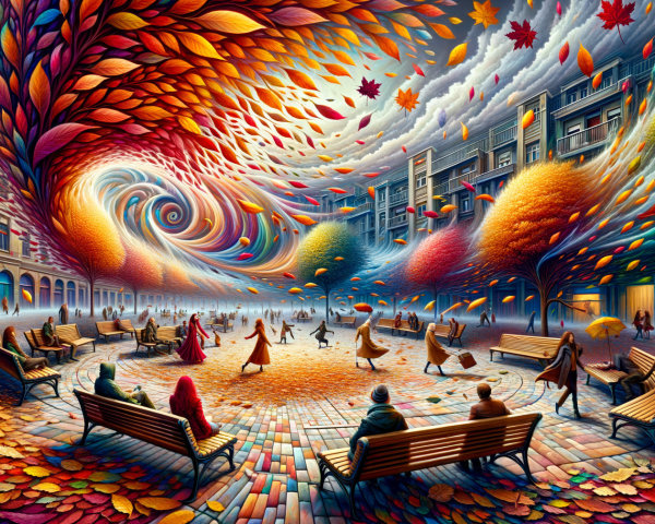 Vibrant Autumn Scene in a City Square