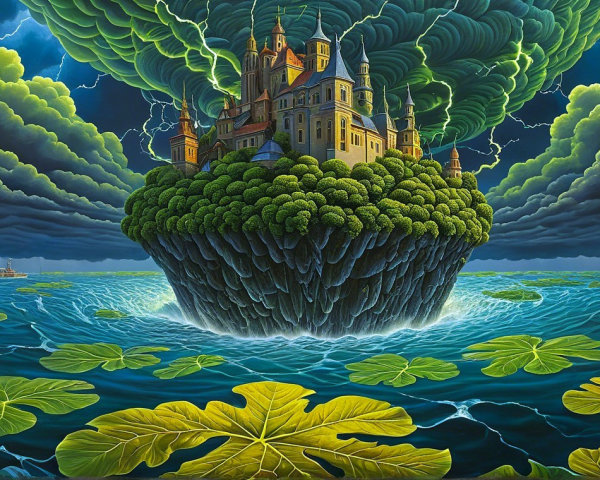 Surreal Landscape with Castle on Floating Island