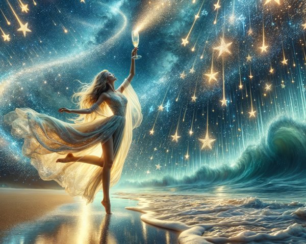 Ethereal Female Figure Dancing on a Beach at Night
