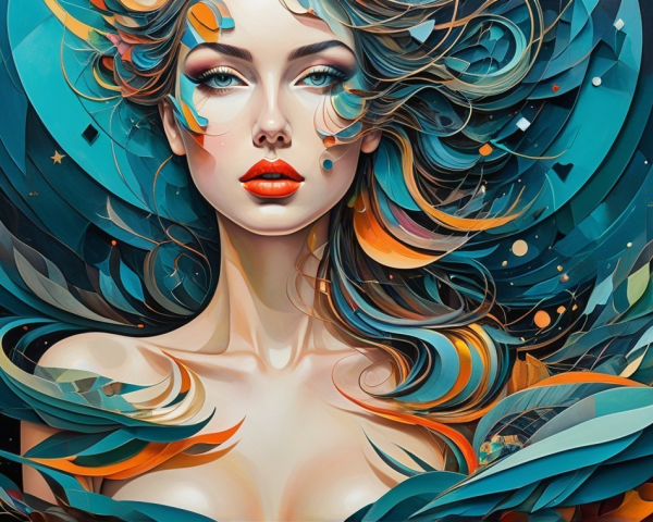 Portrait of a Woman with Colorful Hair and Patterns