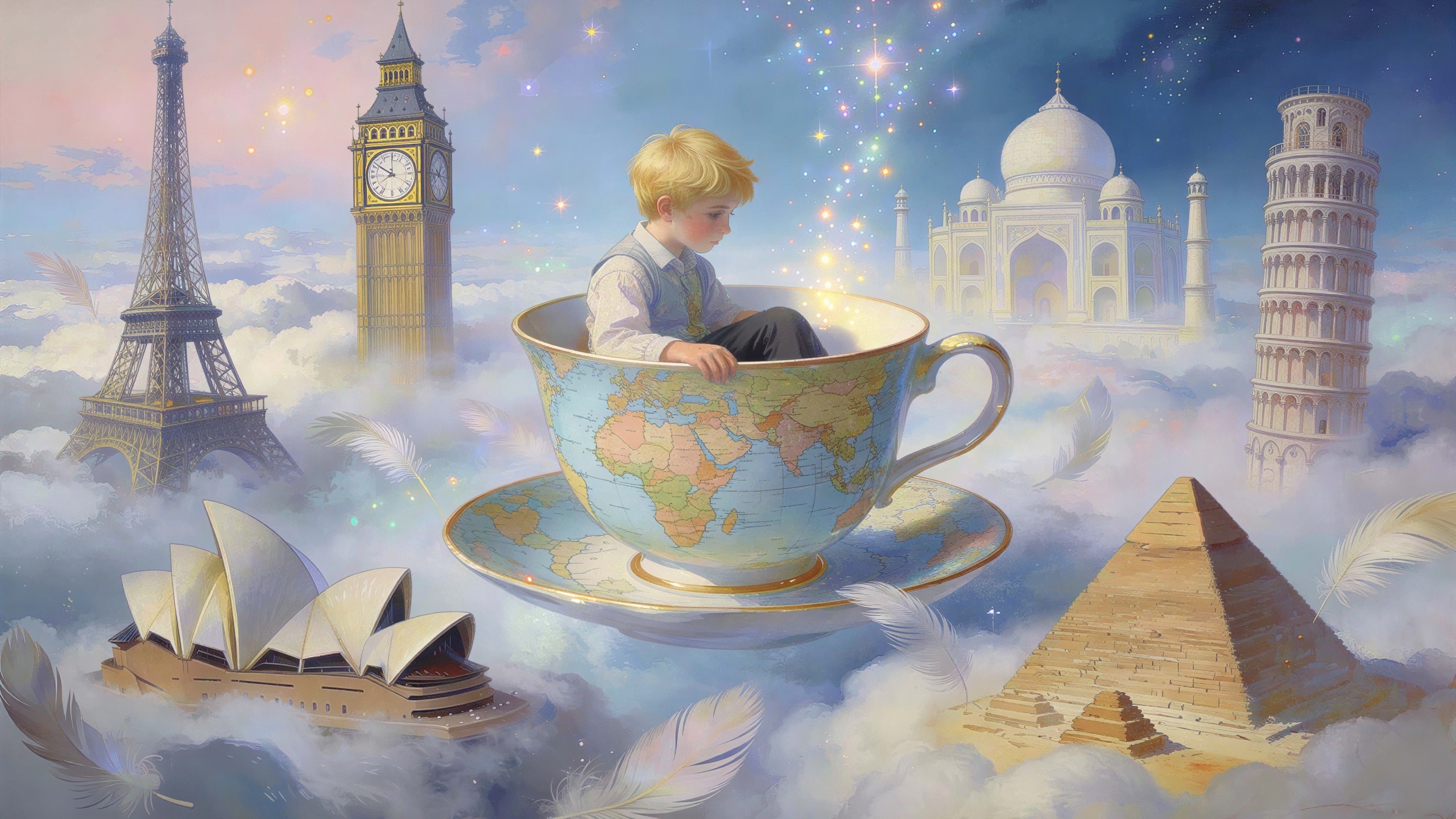 Dreamy Digital Painting of a Boy in a Teacup