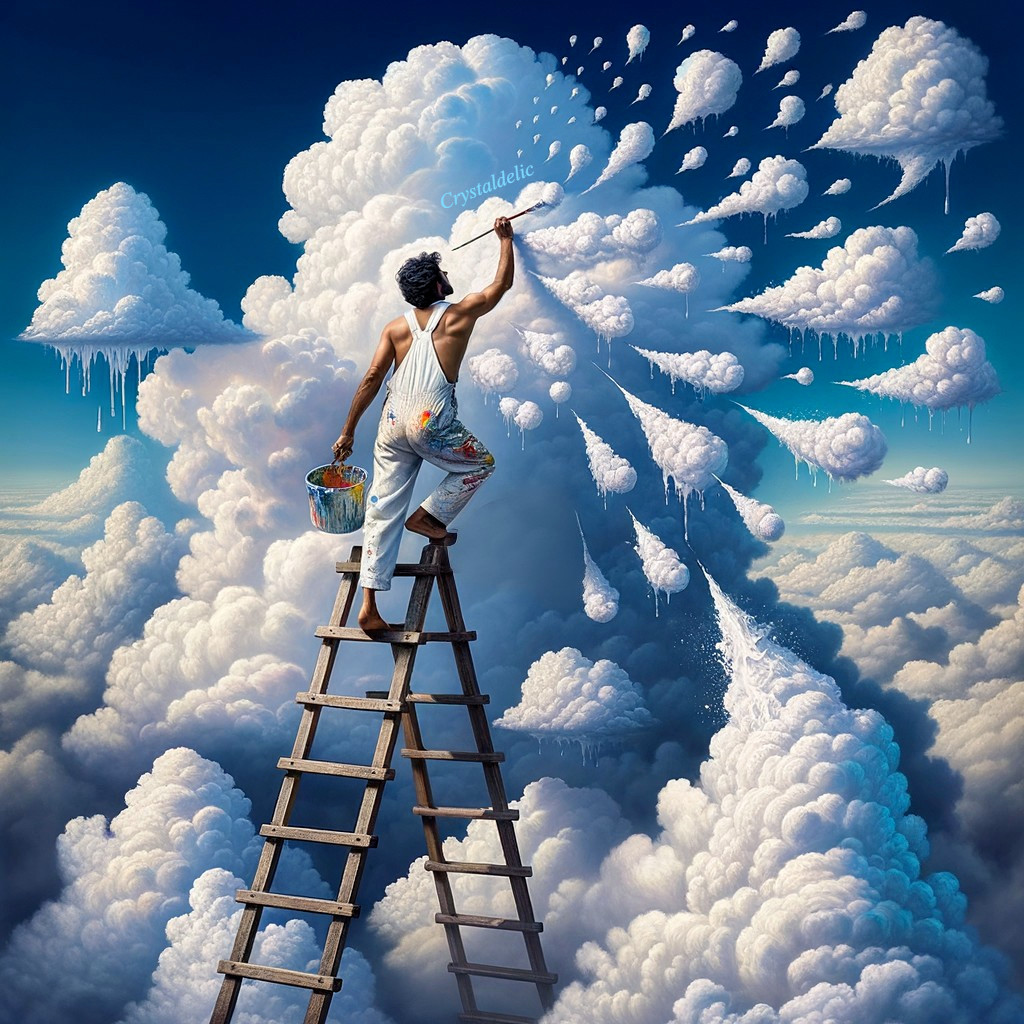 Painting Vibrant Clouds on a Wooden Ladder