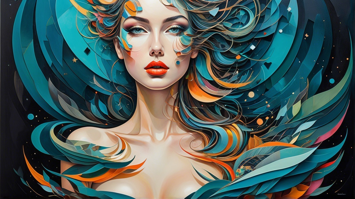 Portrait of a Woman with Colorful Hair and Patterns