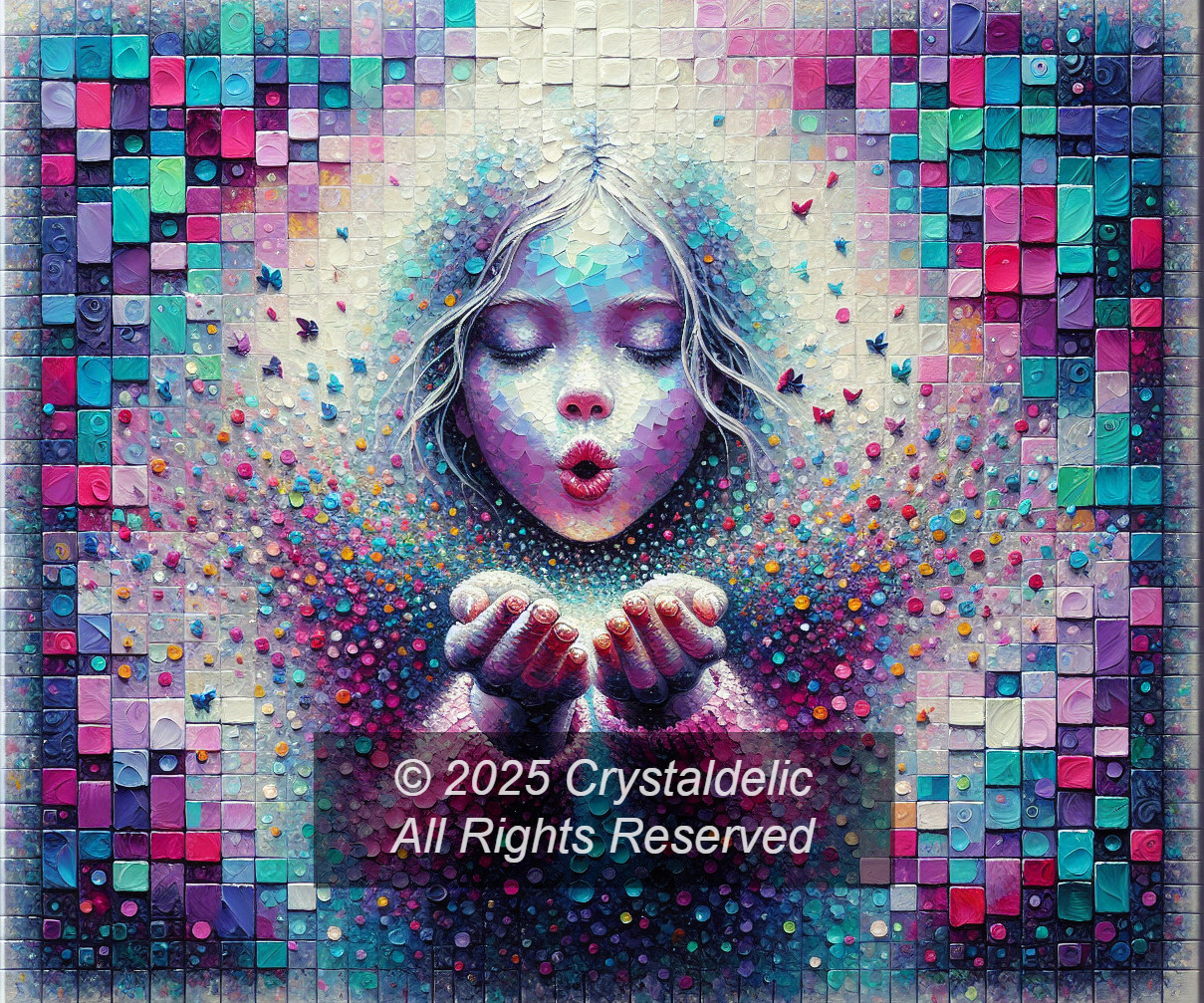 Dreamlike Artwork of Girl with Colorful Particles