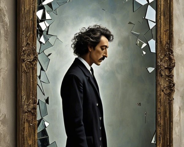 Victorian Figure in Shattered Mirror Frame Setting