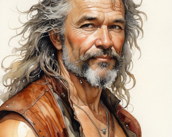Rugged Older Man with Gray Hair and Leather Vest